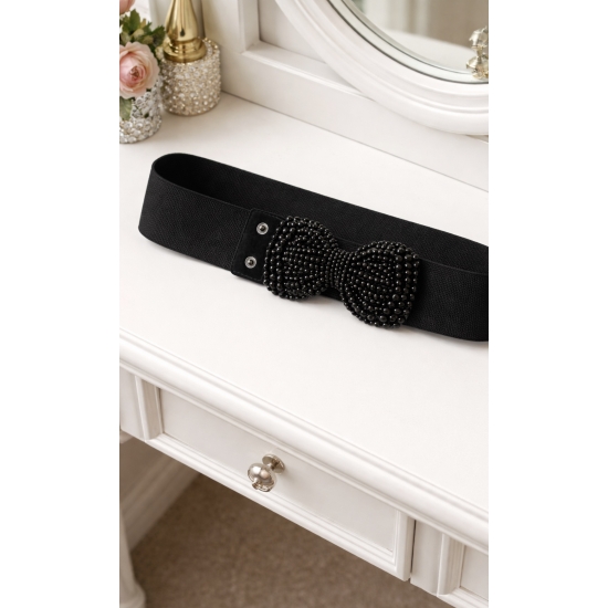 Elastyczny pasek z kokardą – czarny, elegancki glamour.